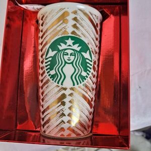 Starbucks 2015 Gold Chevron‎ Ceramic Tumbler Mug